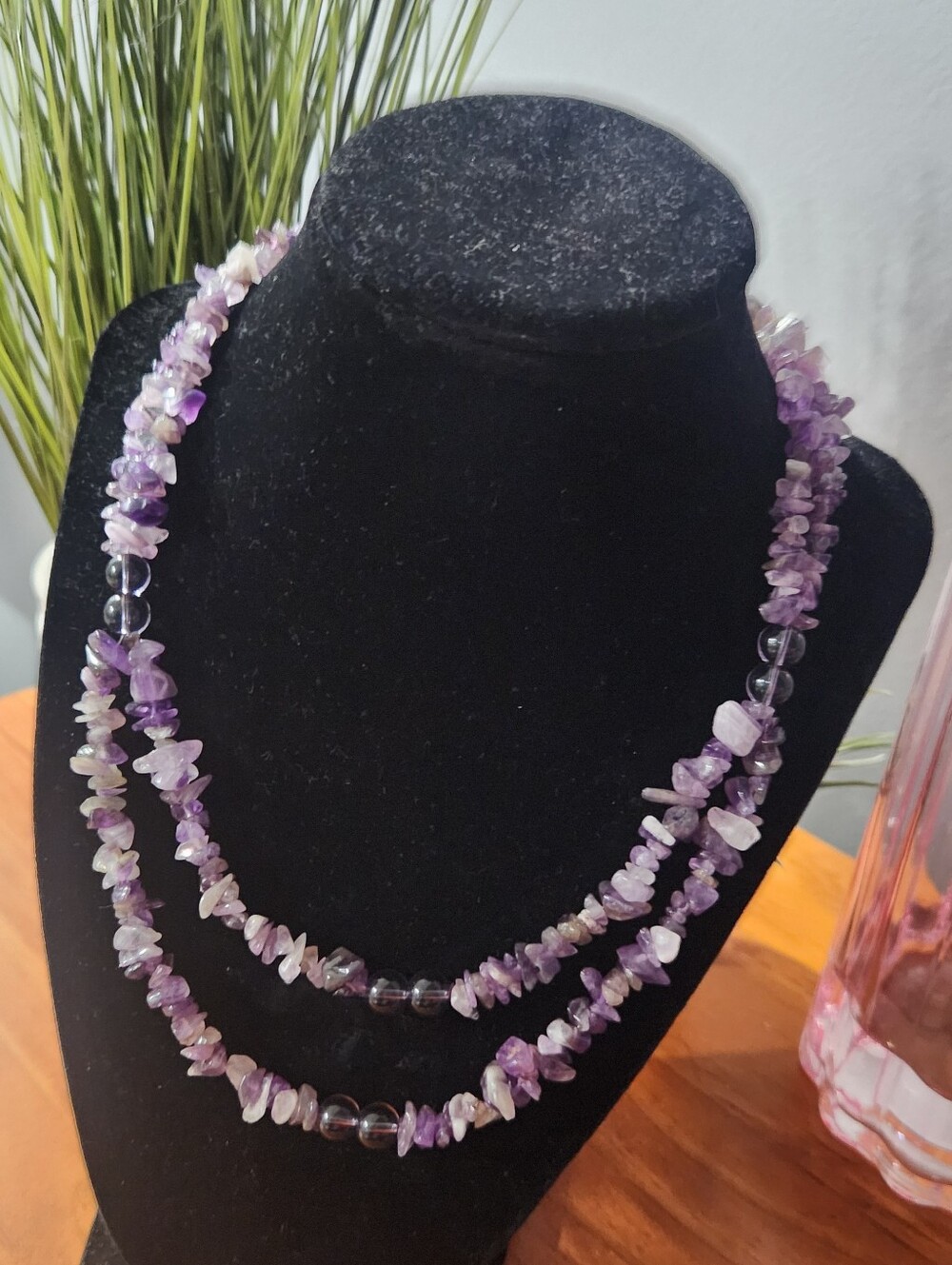 Amethyst Chip Bead Necklace - Purple Gemstone Layered Necklace 20"